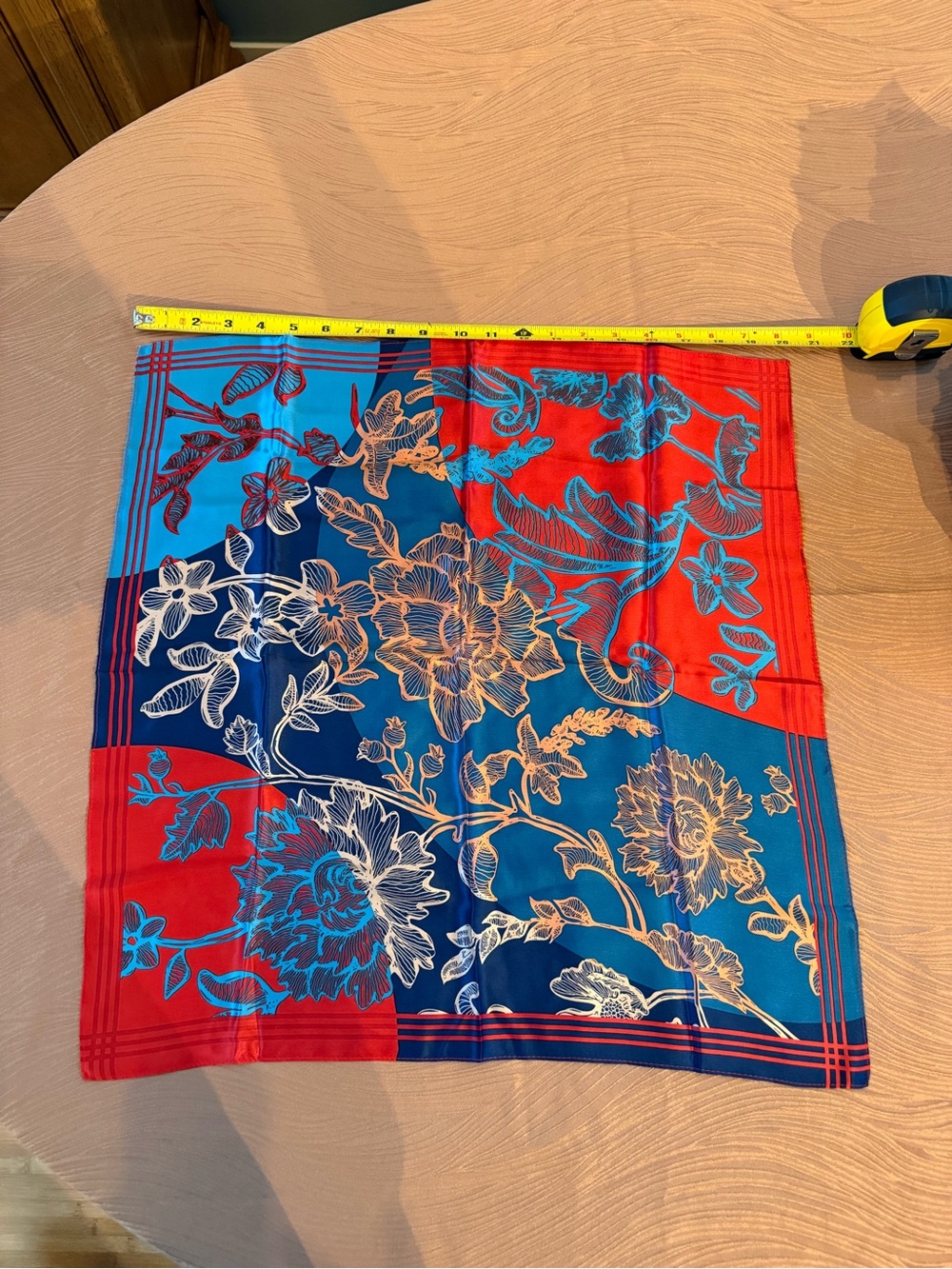 Blue and Red Floral Square Scarf